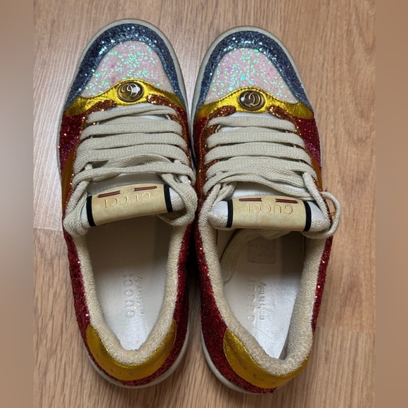 GUCCI Lovelight Screener Glitter Pink Sneakers Size 37 w/ Dust Bags VGUC - Picture 12 of 16